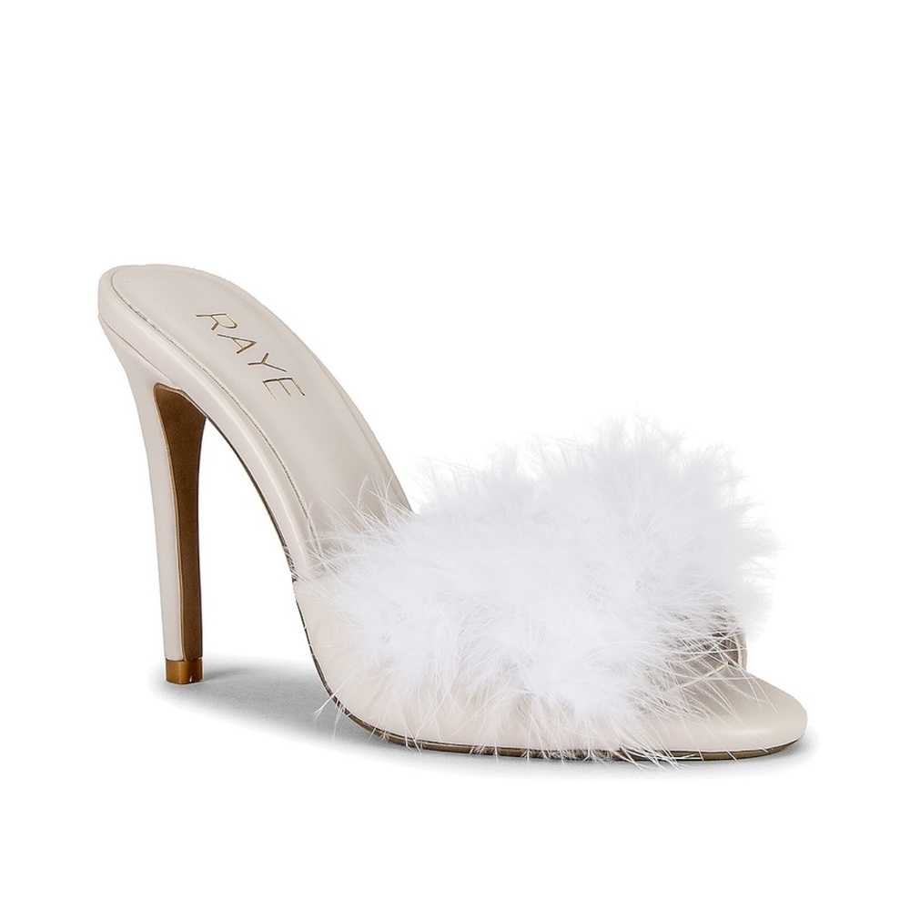 Raye White Feather Heels